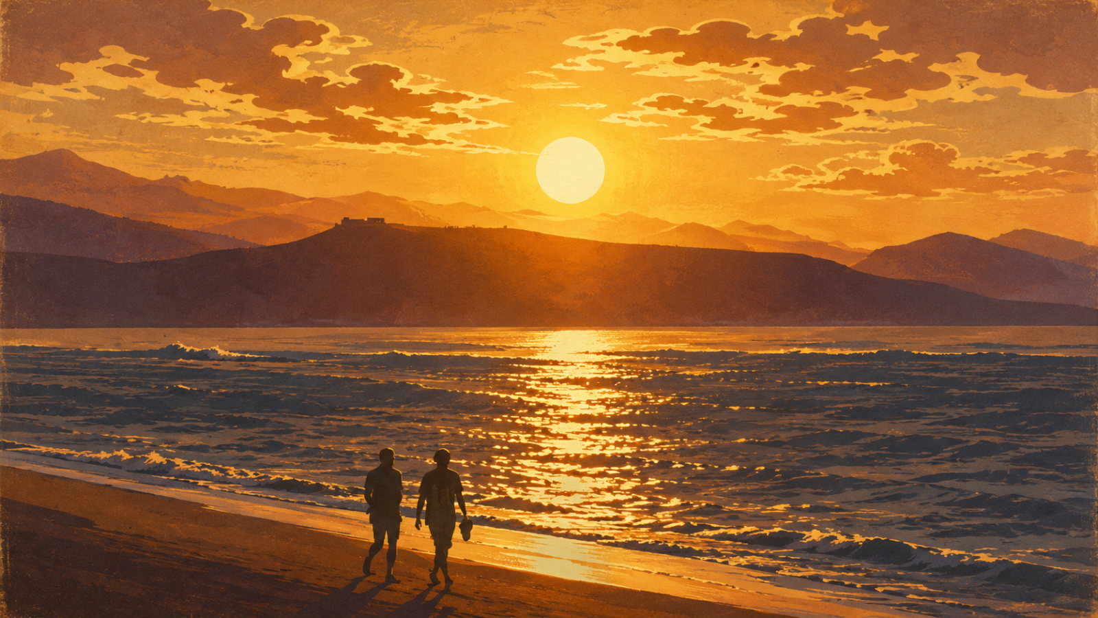 nach zahlreichen Sonnenstunden: Sonnenuntergang am Canteras Strand in Las Palmas de Gran Canaria