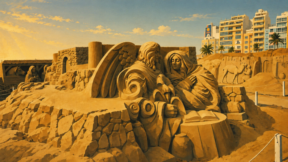 Traditionelle Krippe aus Sand direkt an der Playa de Las Canteras in Las Palmas