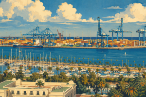 Blick auf den Containerhafen von Las Palmas
