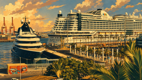 Aktuell im Hafen: Kreuzfahrtschiff an der Anlegestelle Santa Catalina in Las Palmas